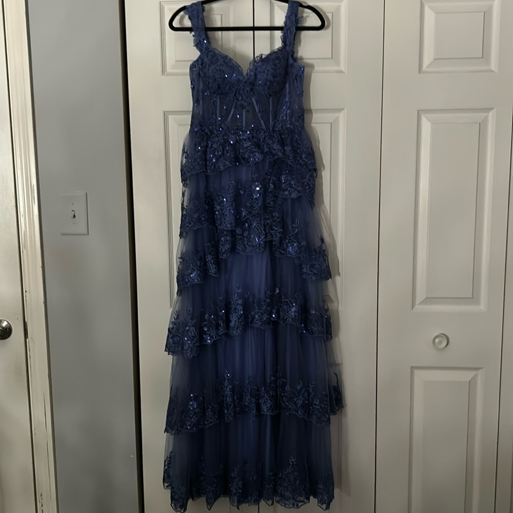 Sherrie Hill Duplicate Navy Blue Prom Dress